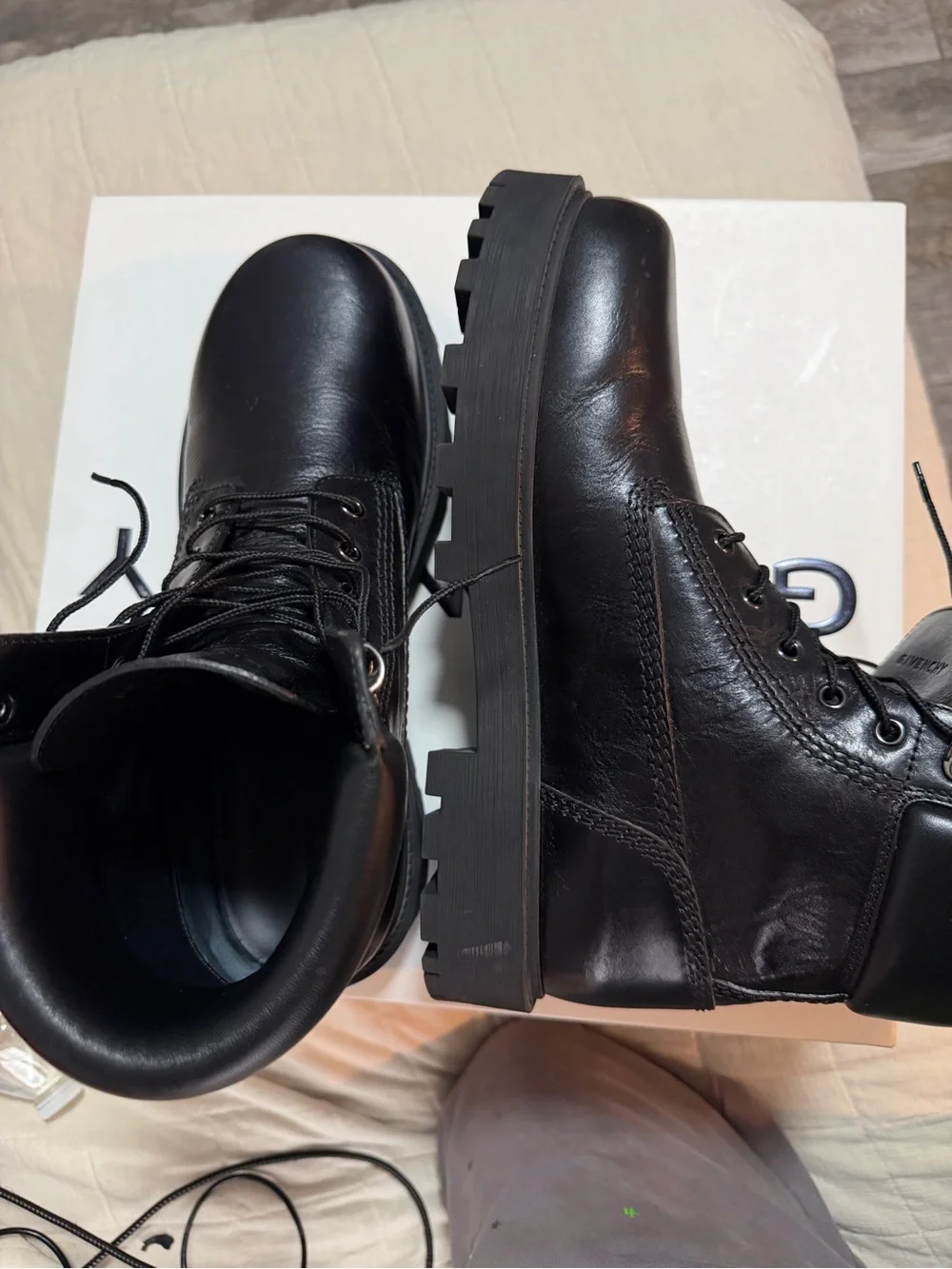 Givenchy Black Leather Lug-Sole Lace Boots